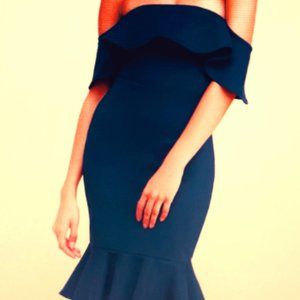 Navy Blue Off-the-Shoulder Bodycon Dress